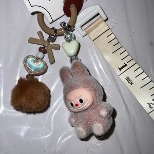 Labubu Plush Mini Keychain/ring Anime Cartoon Heart pompom DECOR 🎒👜 handmade NEW